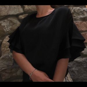 Ruffle sleeve satin blouse